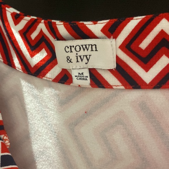 Crown & Ivy sleeveless top - red, white, and blue geometric pattern - size: M - Picture 2 of 3